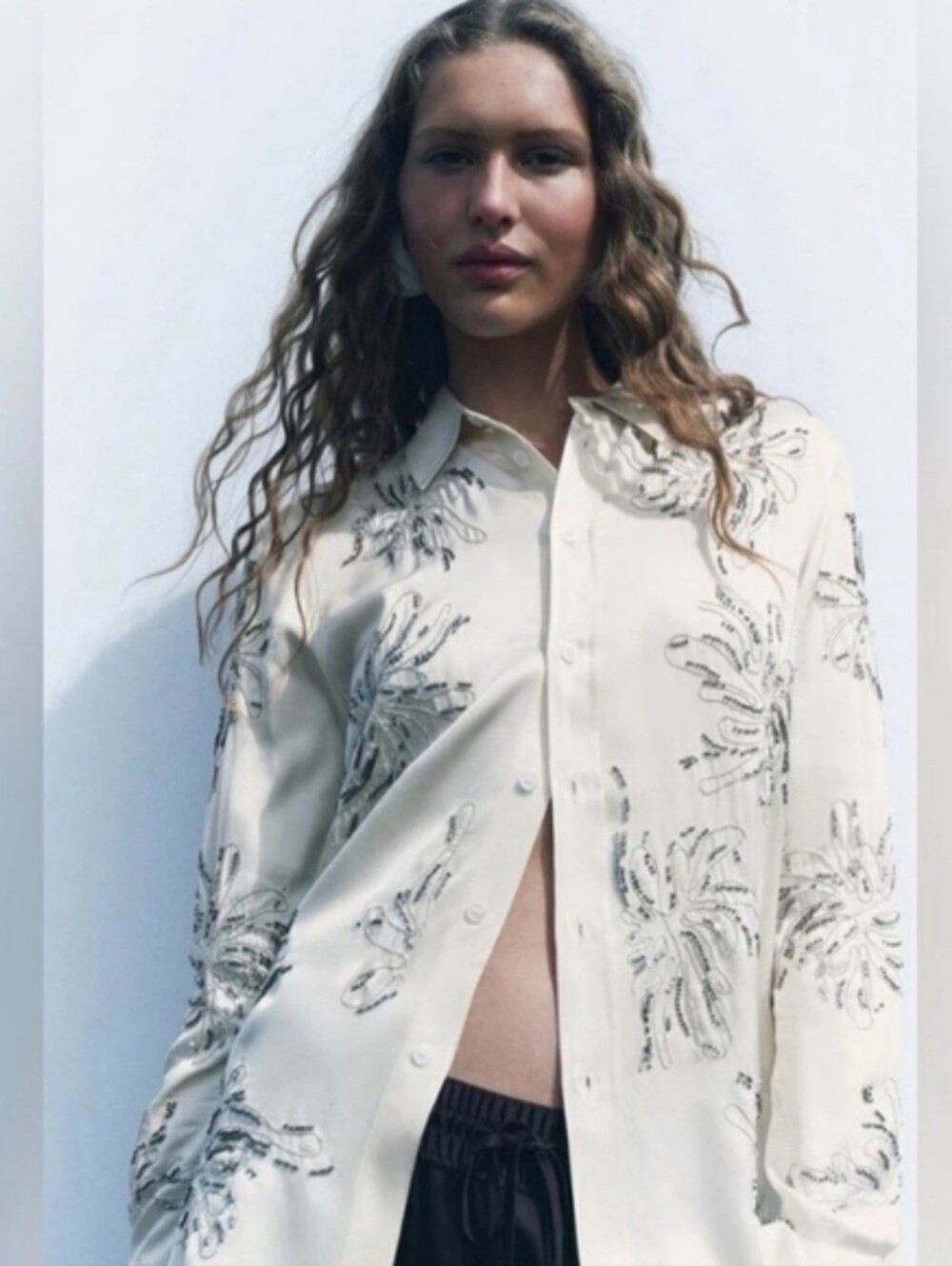 Zara Embroidered Beaded Shirt size S